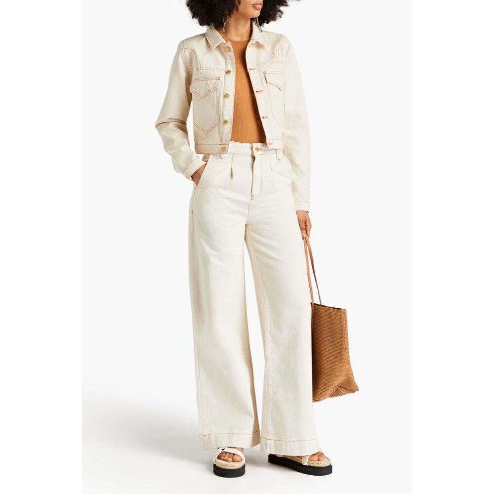 Triarchy Womens high-rise wide-leg jeans Ivory Organic Cotton Denim Pants Sze 26